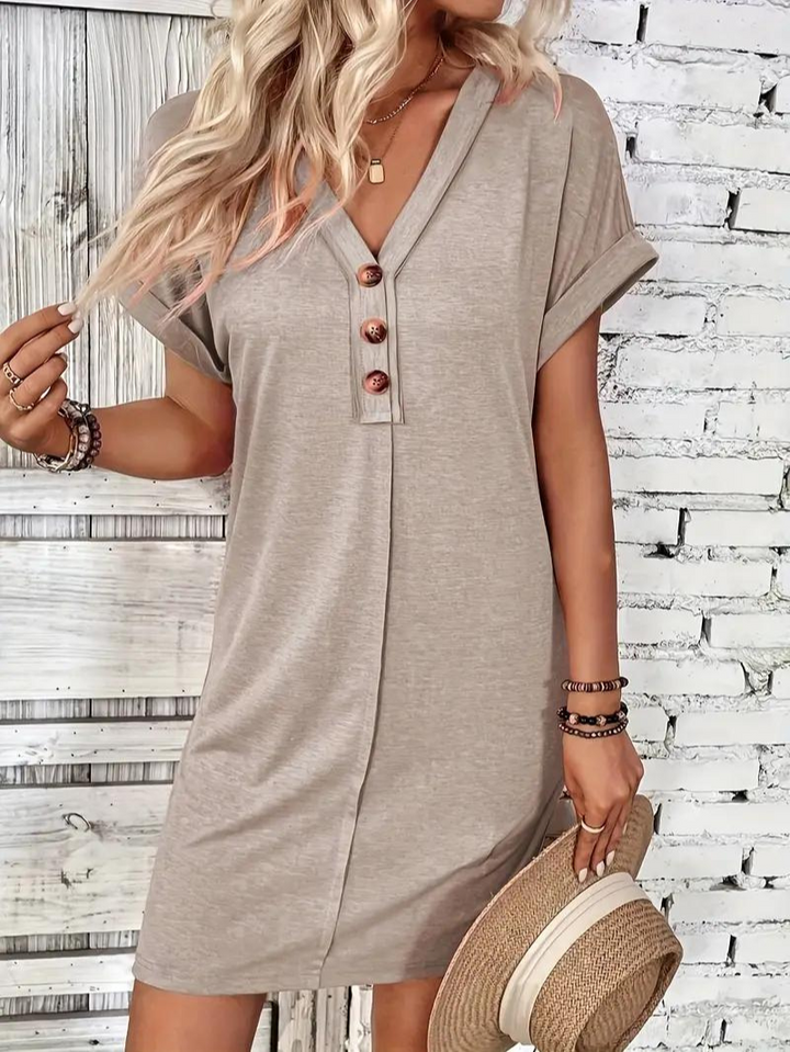 Levoire | Robe Courte À Col En V Avec Décor De Boutons Robe Décontractée