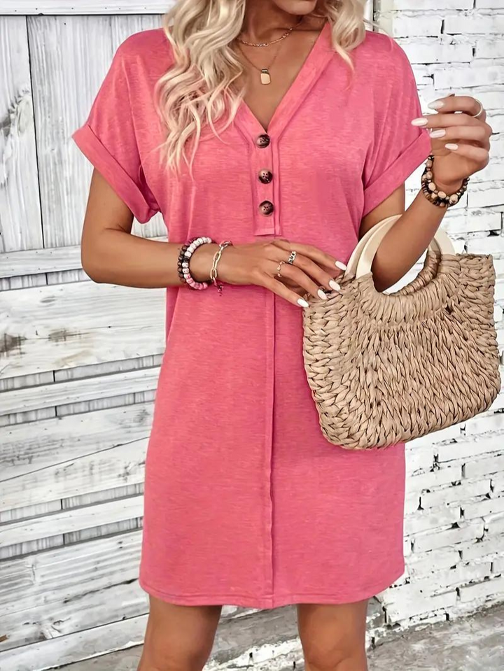 Levoire | Robe Courte À Col En V Avec Décor De Boutons Robe Décontractée