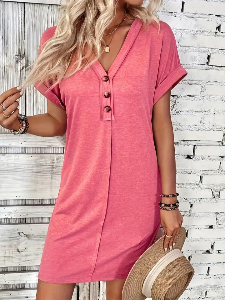 Levoire | Robe Courte À Col En V Avec Décor De Boutons Robe Décontractée