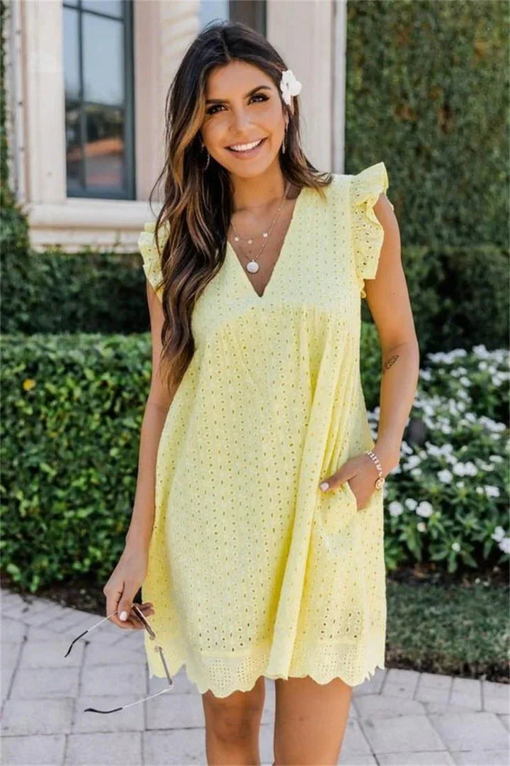 Levoire | Décolleté En V Robe Mini À Coupe Ample Avec Pantalon Court Jaune