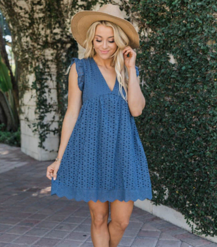 Levoire | Décolleté En V Robe Mini À Coupe Ample Avec Pantalon Court Bleu foncé