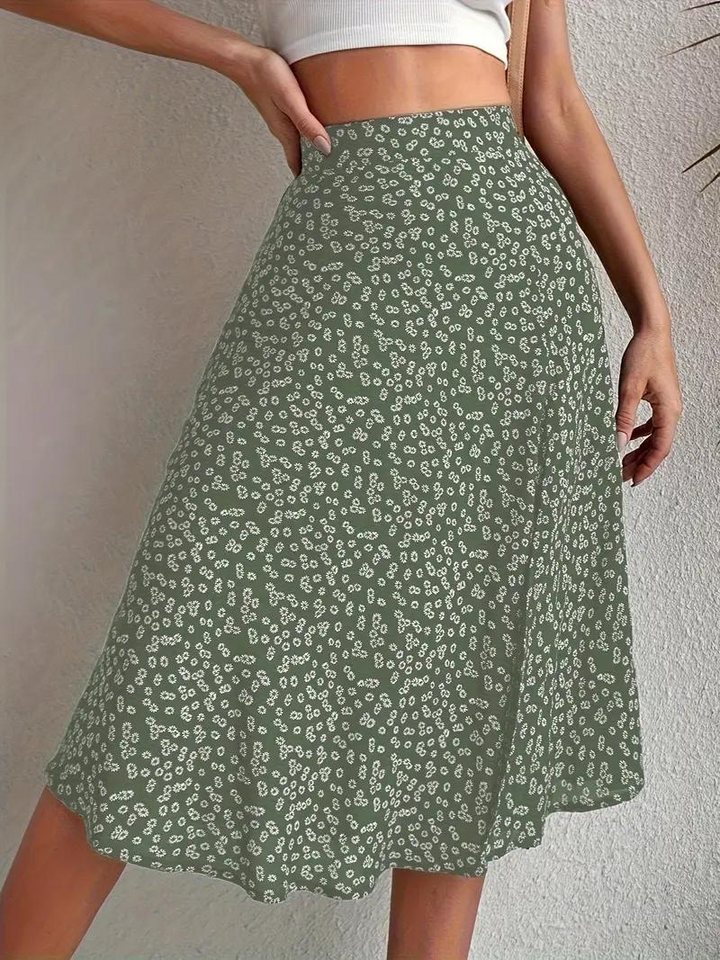 Levoire | Jupe D'Été, Jupe À Fleurs, Jupe Fendue, Jupe Midi, Jupe Taille Haute Vert olive