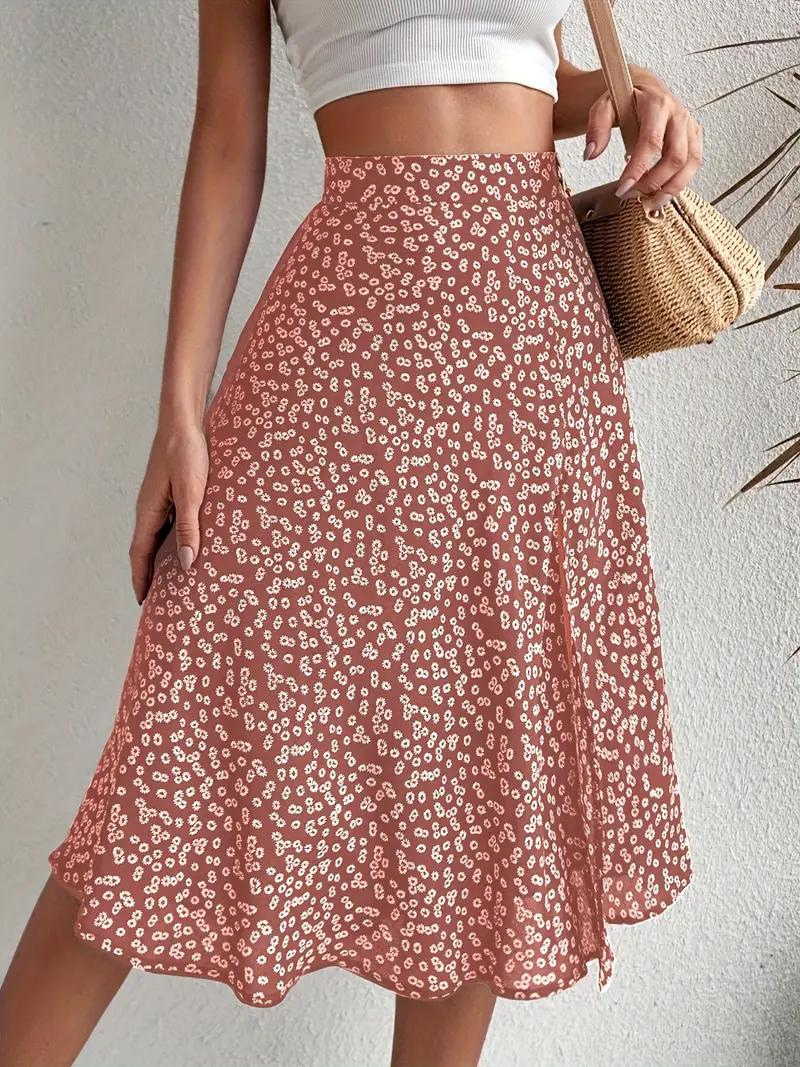 Levoire | Jupe D'Été, Jupe À Fleurs, Jupe Fendue, Jupe Midi, Jupe Taille Haute Sepia
