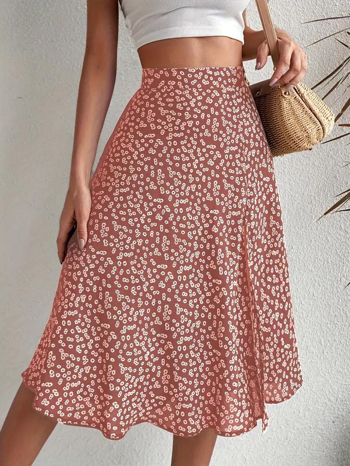 Levoire | Jupe D'Été, Jupe À Fleurs, Jupe Fendue, Jupe Midi, Jupe Taille Haute Sepia