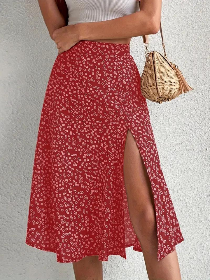 Levoire | Jupe D'Été, Jupe À Fleurs, Jupe Fendue, Jupe Midi, Jupe Taille Haute