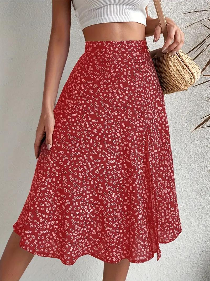Levoire | Jupe D'Été, Jupe À Fleurs, Jupe Fendue, Jupe Midi, Jupe Taille Haute Rouge