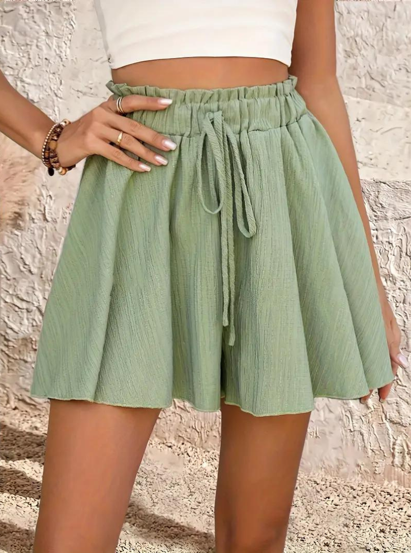 Levoire | Shorts D'Été, Taille Élastique, Fluide, Taille Haute, Minishorts Vert