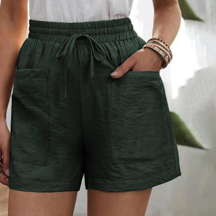 Levoire | Short En Lin Pour Femmes Avec Cordon Et Taille Haute Vert foncé