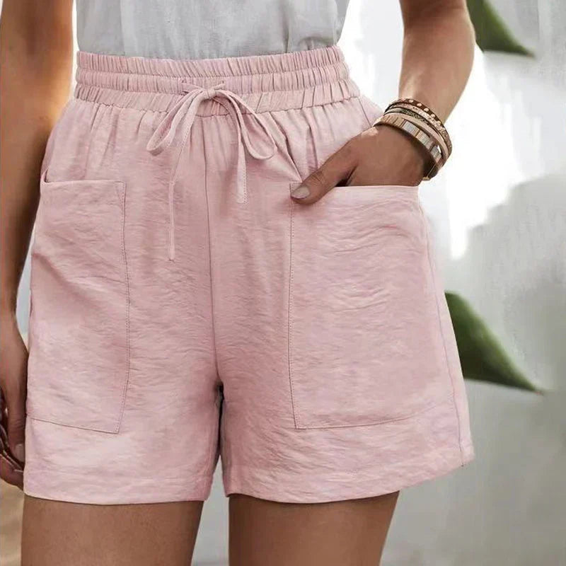 Levoire | Short En Lin Pour Femmes Avec Cordon Et Taille Haute Rose clair