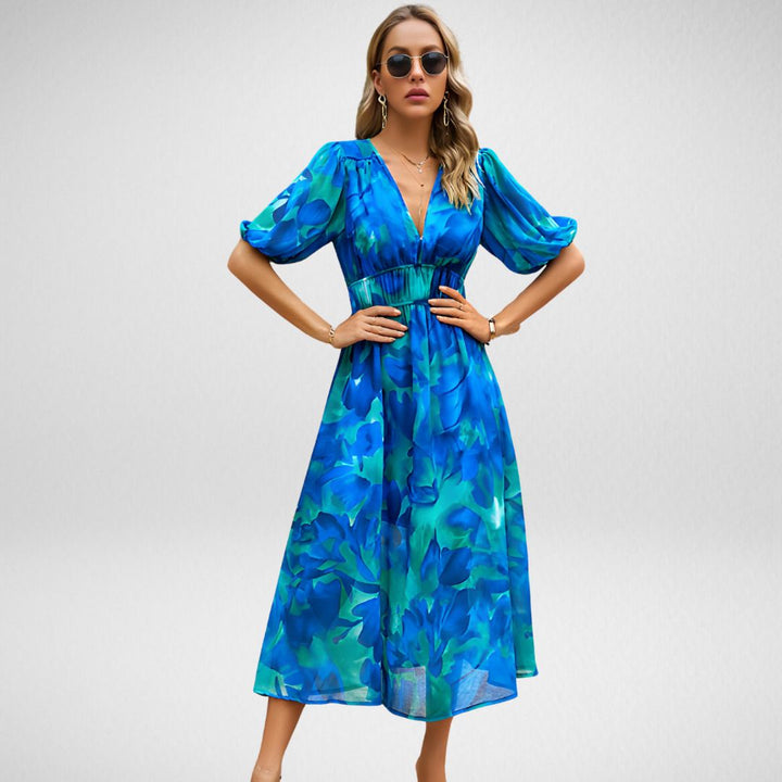 Levoire | Robe Midi À Col Montant Bleu
