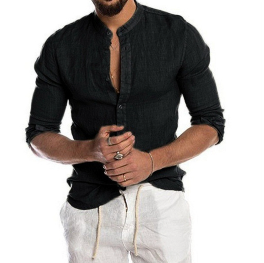 Levoire | Chemise En Lin Respirante Pour Hommes Élégante Et Confortable Noir