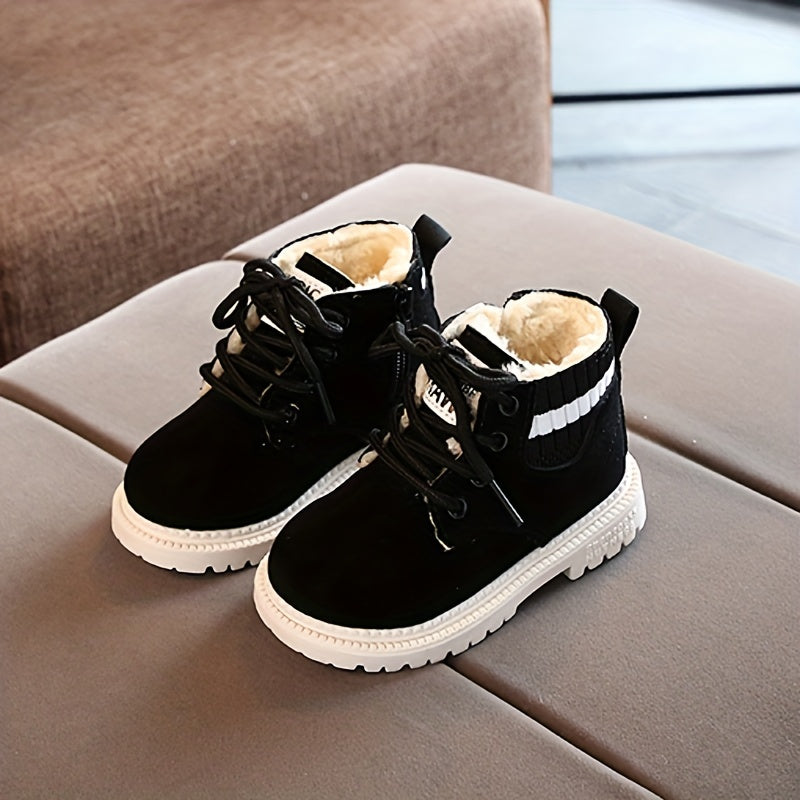 Levoire | Chaussures À Lacets Fleece Doublées Chaussures Pour Bébés Bottes Pour Enfants Noir