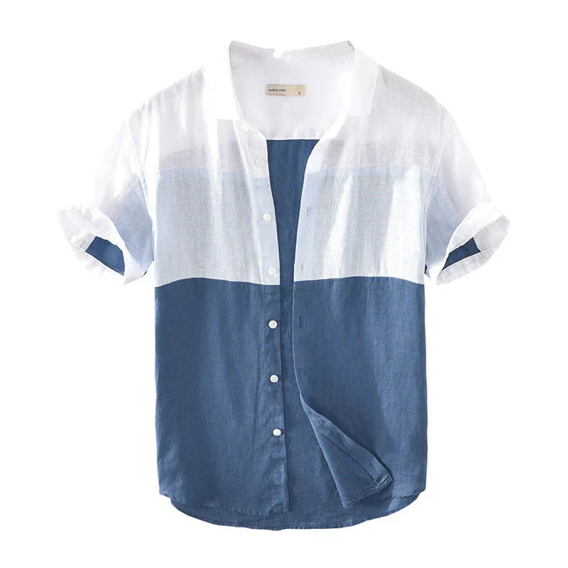 Levoire | Chemise En Lin Casual Elegant Hommes Blanc Bleu
