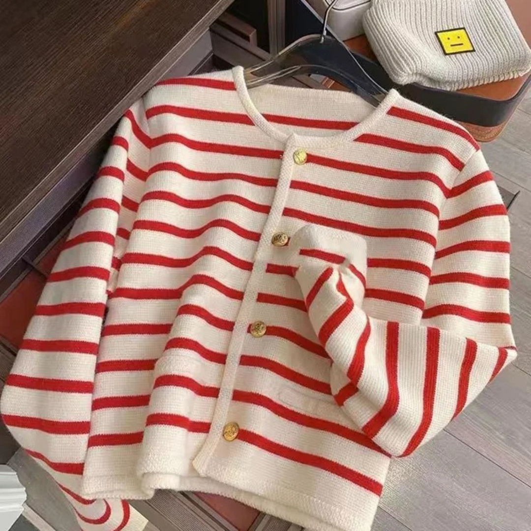 Levoire | Veste Tricotée Rayée Avec Encolure Ronde Rot