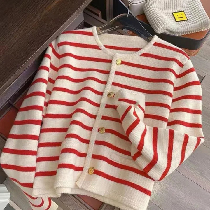 Levoire | Veste Tricotée Rayée Avec Encolure Ronde Rot