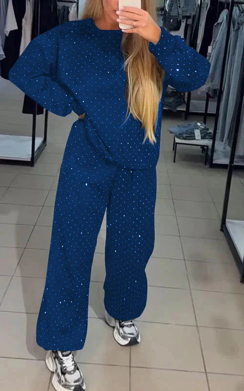 Levoire | Étincelant Confortable Ensemble De Jogging Vêtements Pour Femmes Bleu