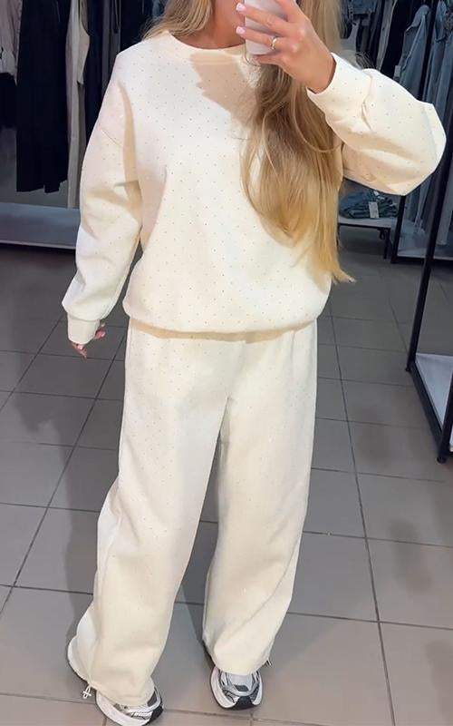 Levoire | Étincelant Confortable Ensemble De Jogging Vêtements Pour Femmes Crème