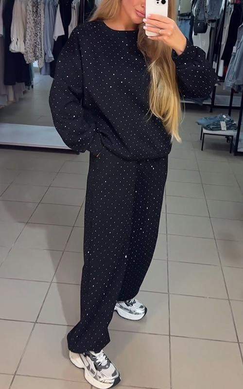 Levoire | Étincelant Confortable Ensemble De Jogging Vêtements Pour Femmes Noir