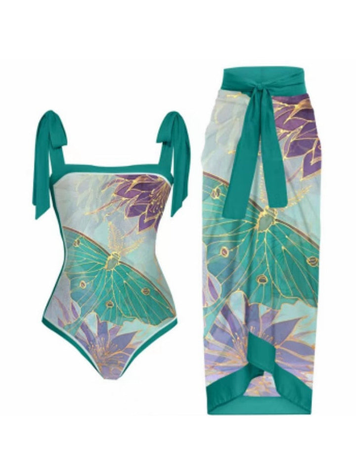 Levoire | Ensemble De Couverture Haut À Une Épaule Jupe De Couverture Maillot De Bain Mode Plage Pour Femmes Fleur