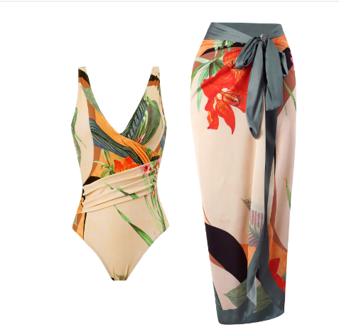 Levoire | Ensemble De Couverture Haut À Une Épaule Jupe De Couverture Maillot De Bain Mode Plage Pour Femmes Tropical
