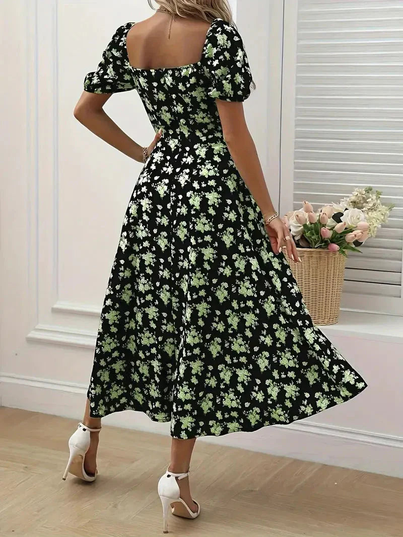 Levoire | Robe À Lignes Avec Imprimé Floral Et Manches Bouffantes Pour Le Printempsété