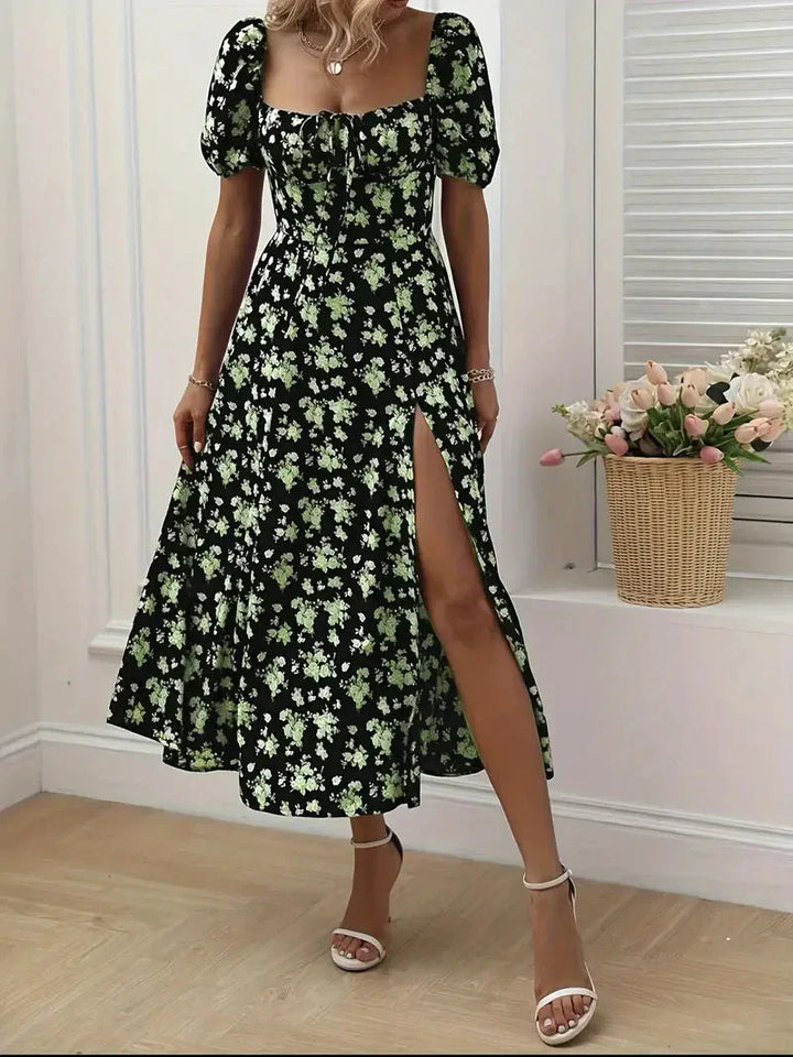 Levoire | Robe À Lignes Avec Imprimé Floral Et Manches Bouffantes Pour Le Printempsété