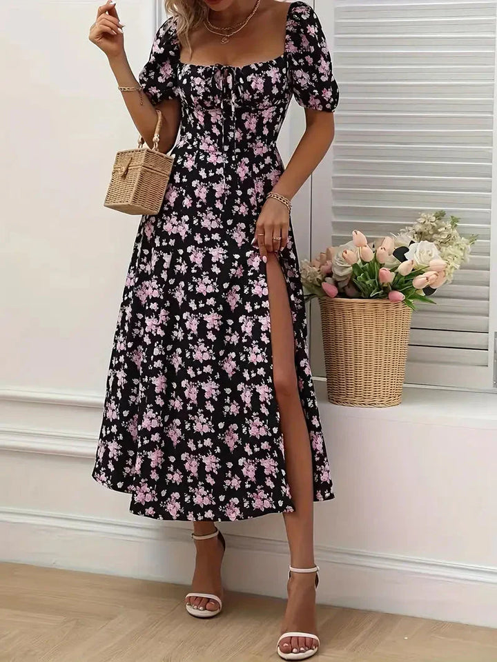 Levoire | Robe À Lignes Avec Imprimé Floral Et Manches Bouffantes Pour Le Printempsété