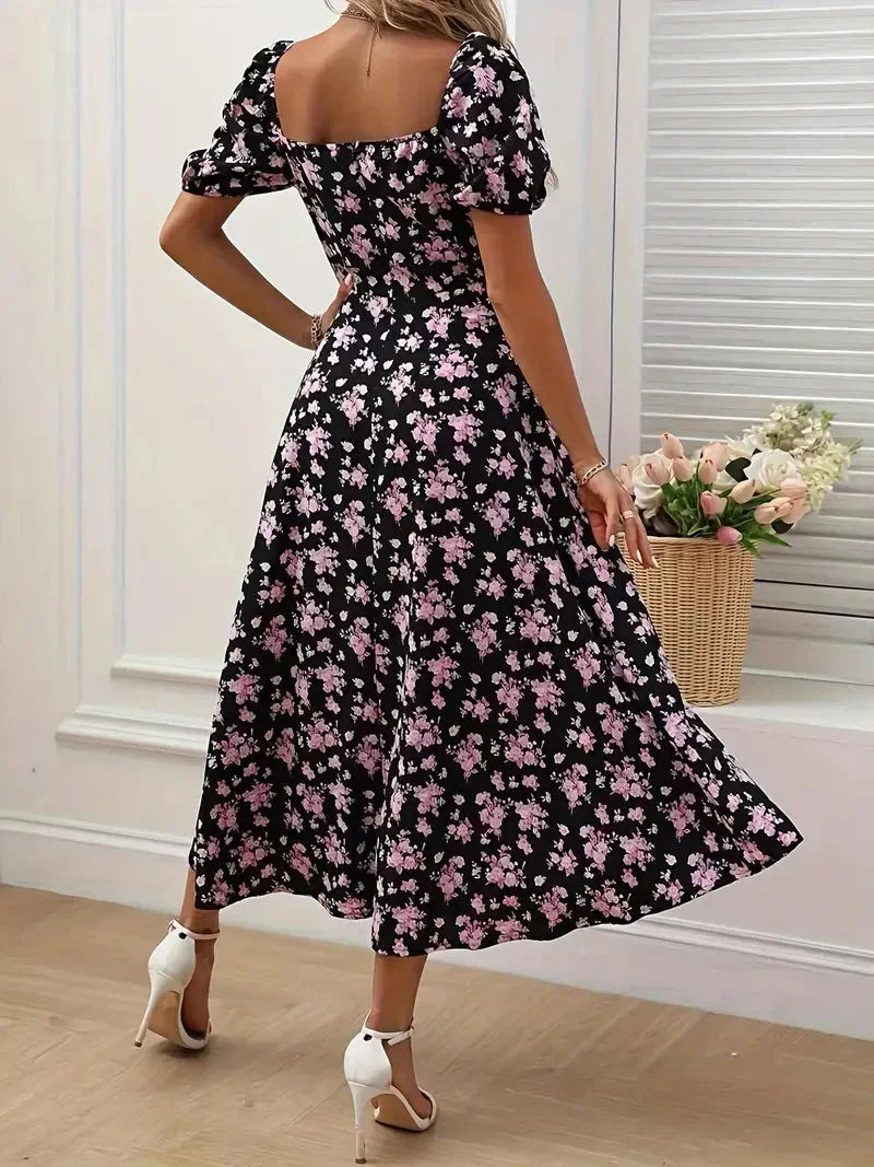 Levoire | Robe À Lignes Avec Imprimé Floral Et Manches Bouffantes Pour Le Printempsété