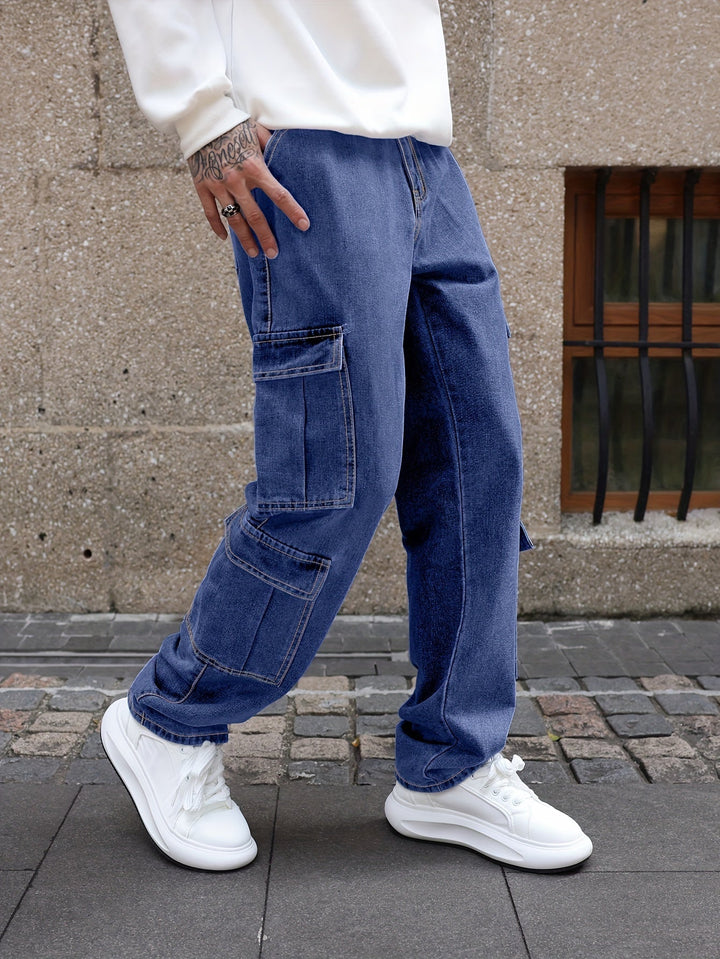 Levoire | Pantalons En Jean Pour Hommes Relaxants Avec Plusieurs Poches Bleu