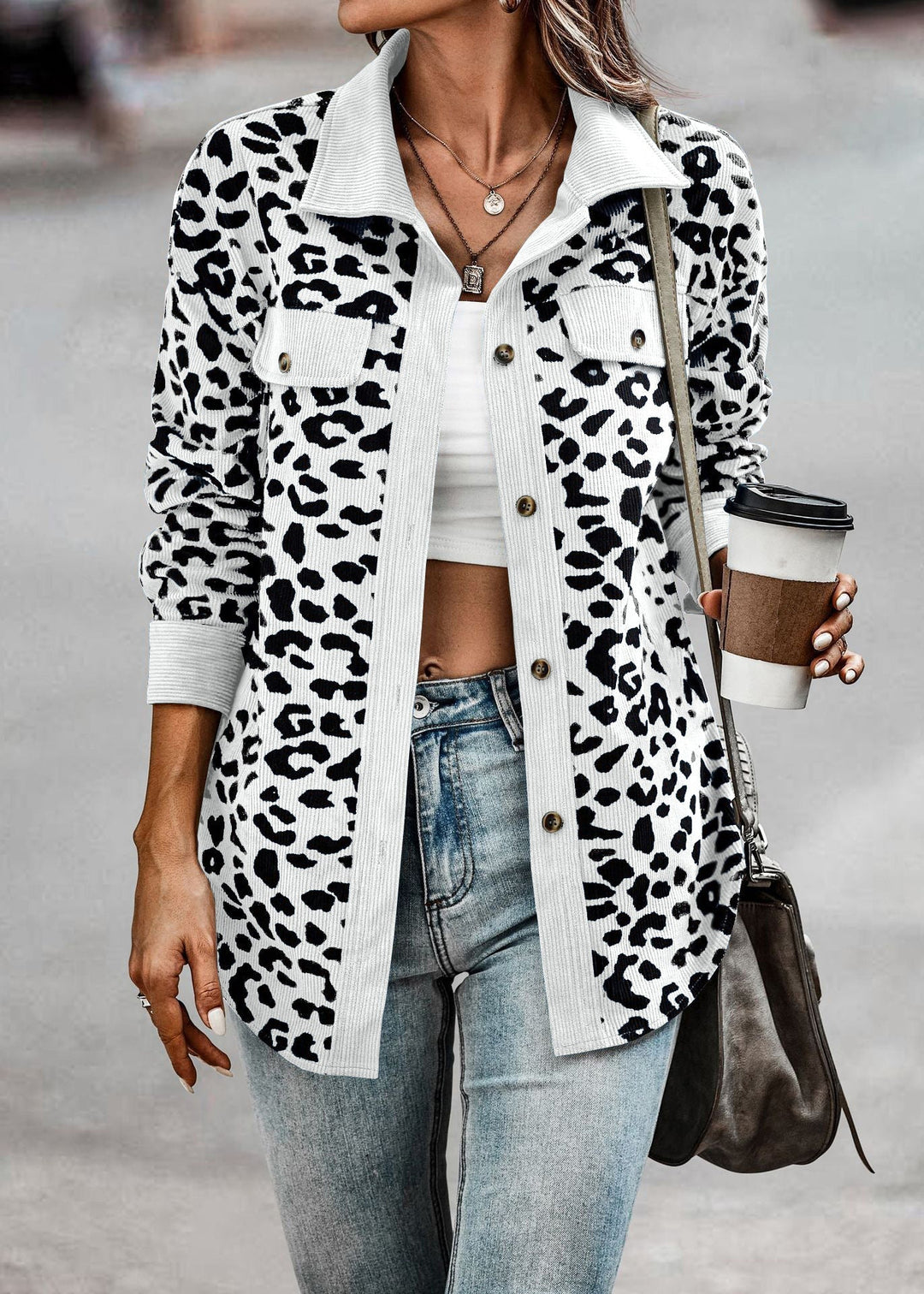 Levoire | Chemise Veste Avec Motif Léopard Blanc