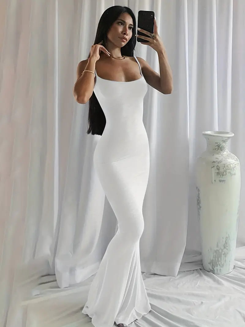 Levoire | Robe Maxi Unie À Bretelles Spaghetti Blanc