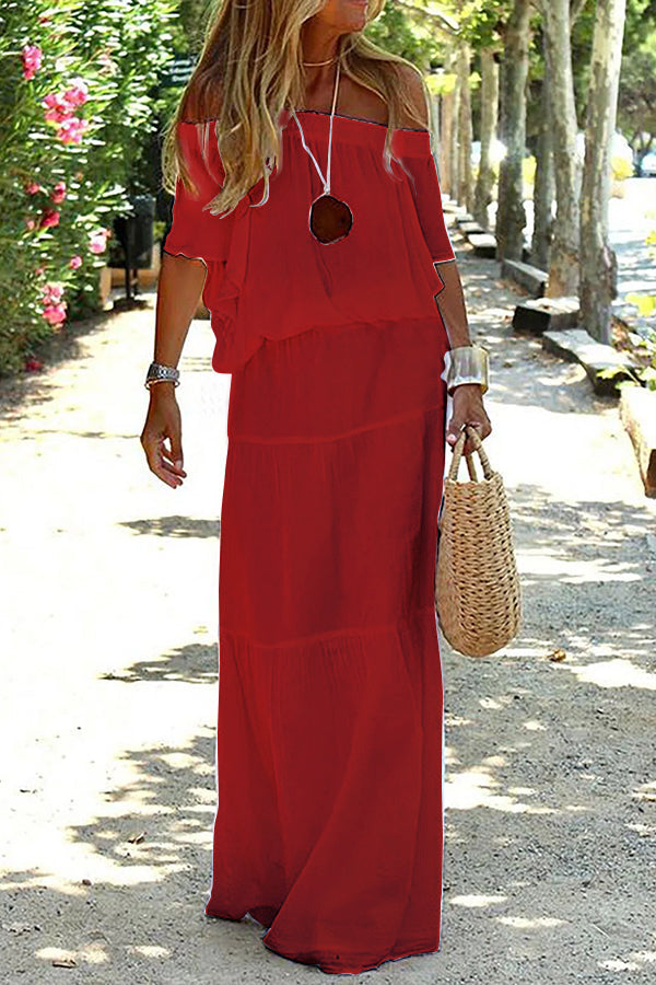 Levoire | Off Shoulder Robe Maxi Décontractée De Plage Rot