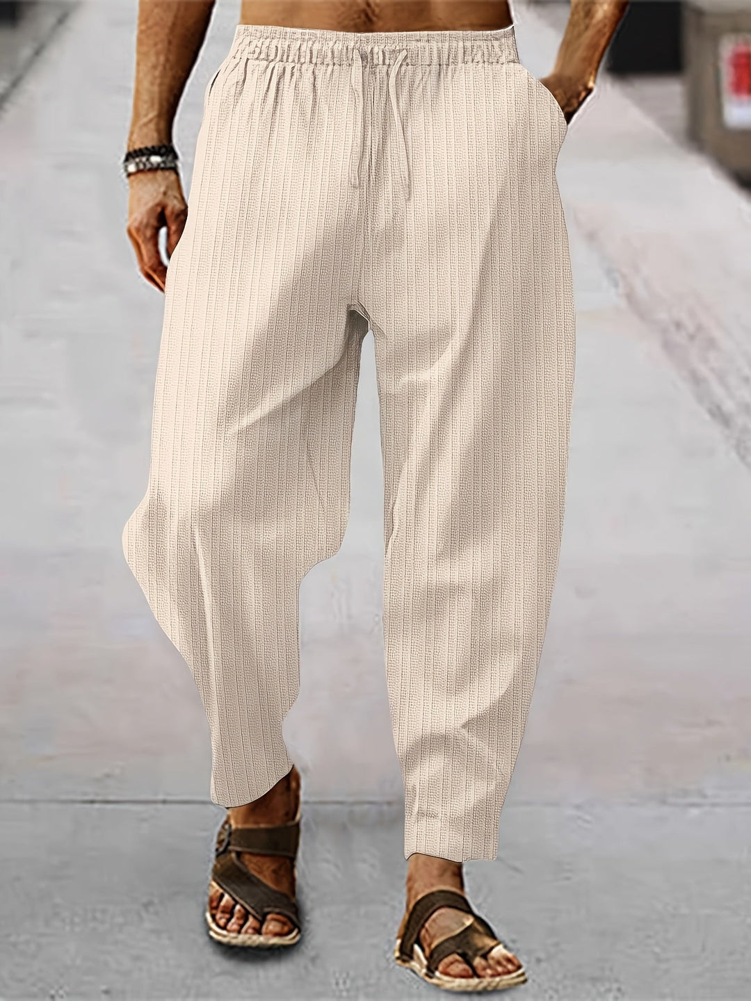 Levoire | Pantalons D'Été Décontractés Rayés Pour Hommes Abricot