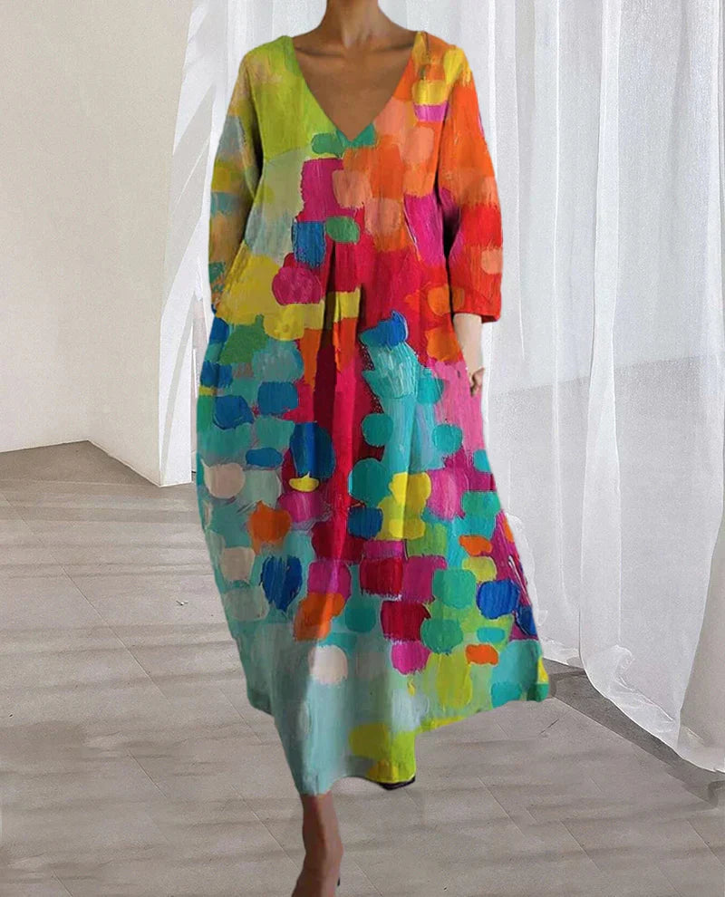 Levoire | Robe Imprimée Colorée À Décolleté En V Style Été