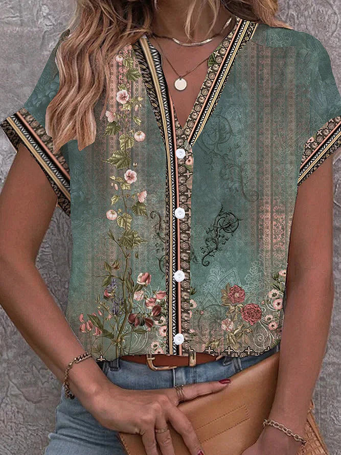Levoire | Élégante Blouse À Fleurs Avec Shorts