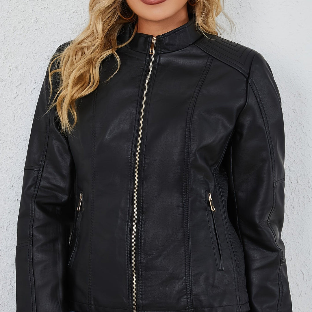 Levoire | Veste En Simili Cuir Décontractée Plus Size Pour Femmes Avec Fermeture Éclair Et Revers