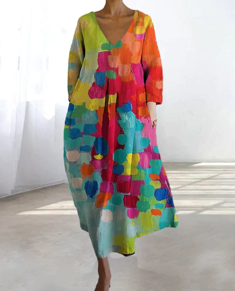 Levoire | Robe Imprimée Multicolore Avec Décolleté En V