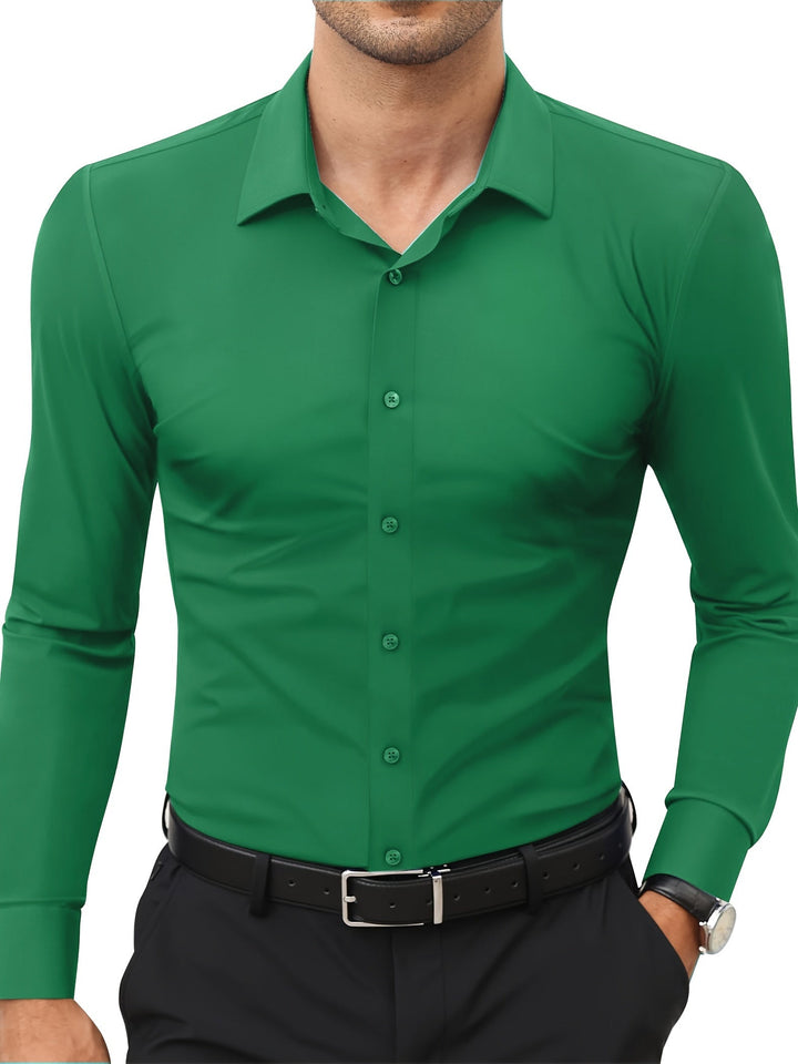 Levoire | Slim Fit Stretch Chemise Homme Boutonnée Herbe verte