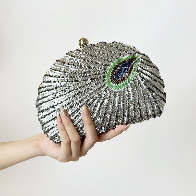 Levoire | Sac à bandoulière vintage orné de perles avec chaîne pour femmes Argent