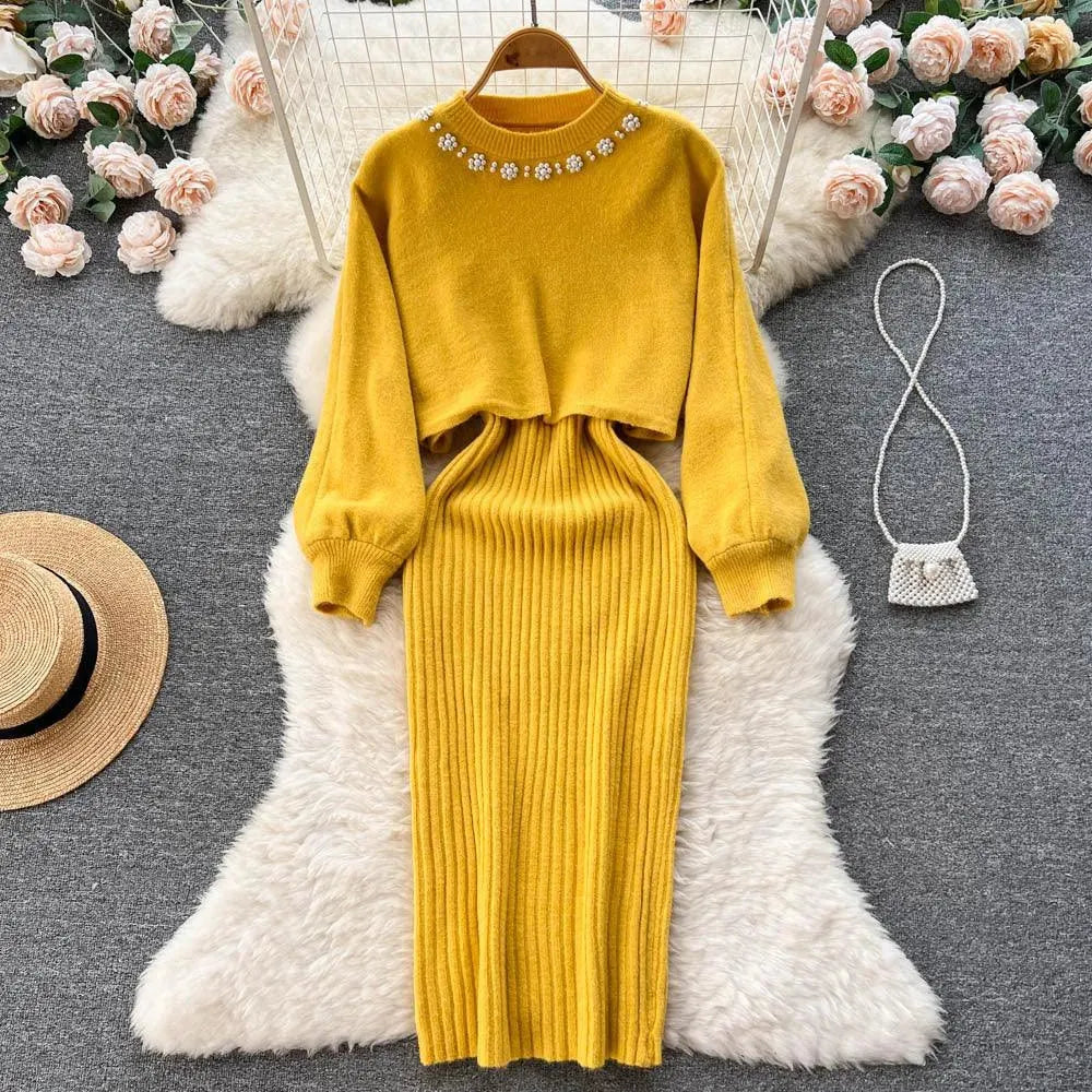 Levoire | Ensemble en tricot à deux pièces avec décolleté en V Jaune Uniforme