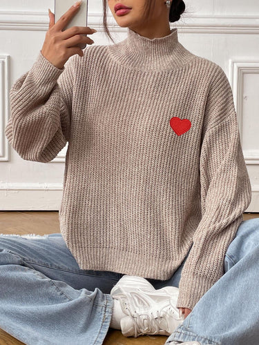Levoire | Pull À Col Roulé Avec Épaules Tombantes Et Motif Cœur