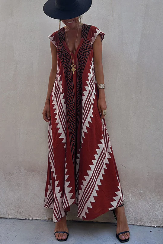 Levoire | Robe De Plage Maxi Avec Motif Ethnique Rot
