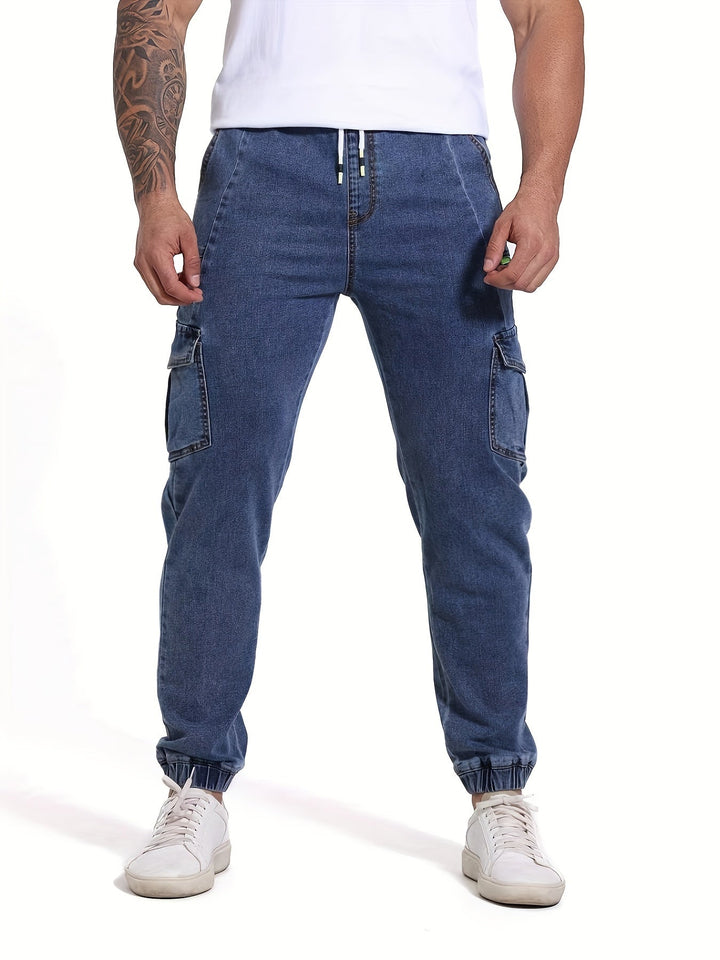 Levoire | Jeans Pour Hommes À Revers Coupe Régulière Avec Cordon Bleu