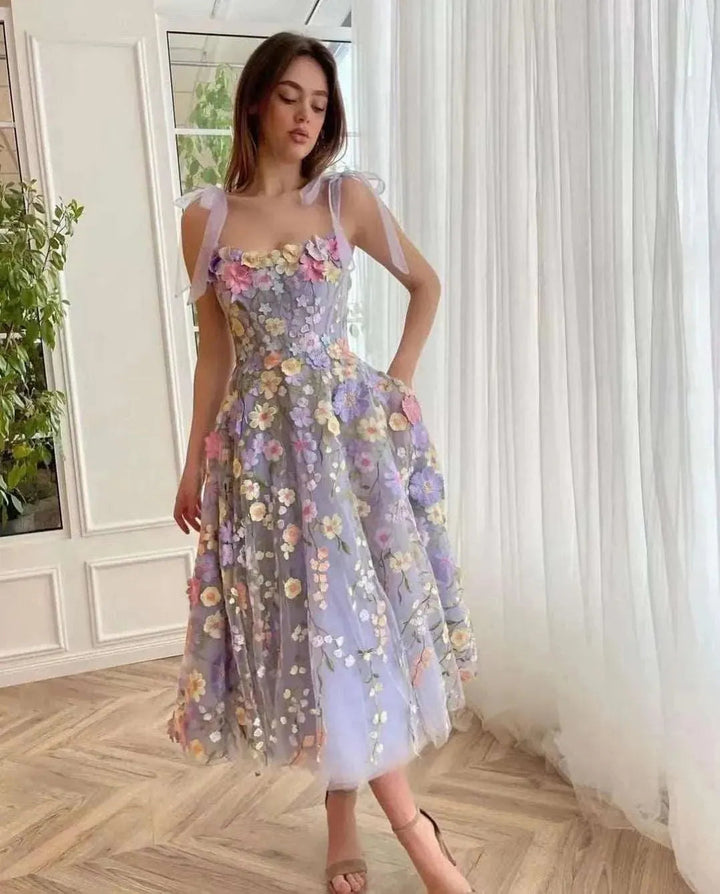 Levoire | Robe à fleurs 3D Robe longue lilas clair