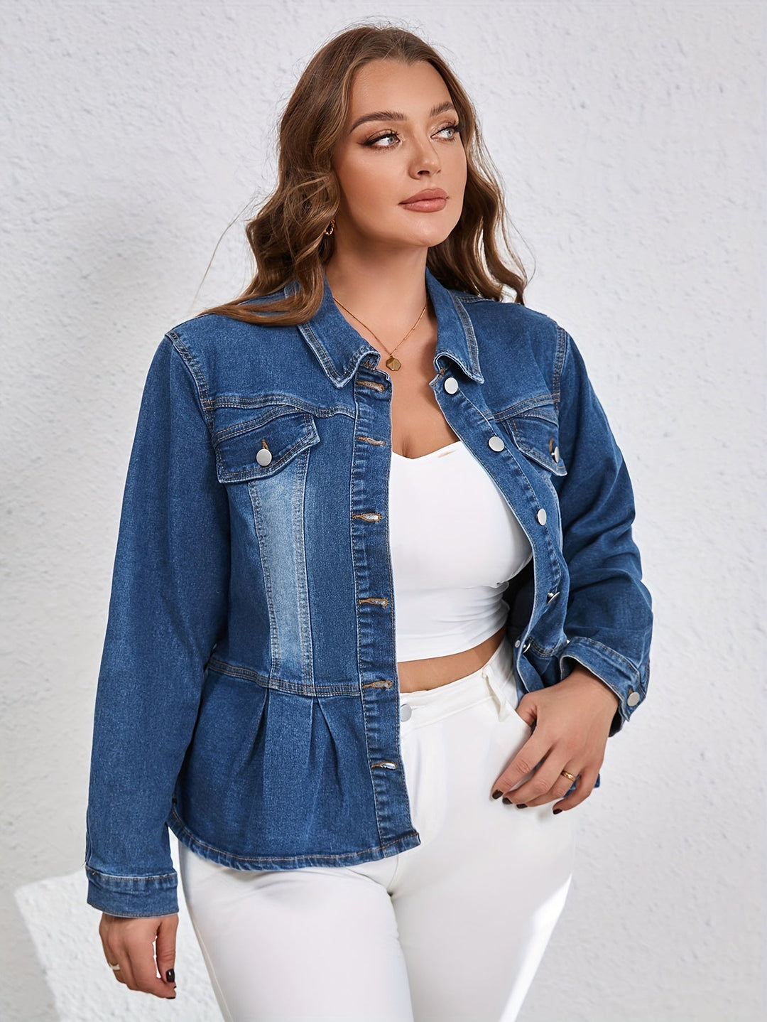 Levoire | Veste En Jean Grande Taille Avec Volants Et Manches Longues En Bleu Décoloré