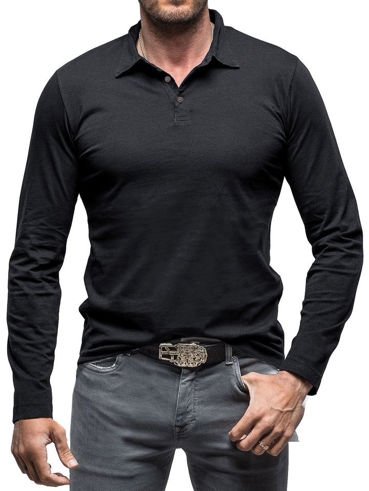 Levoire | T-Shirt Henley À Manches Longues Unies Pour Hommes