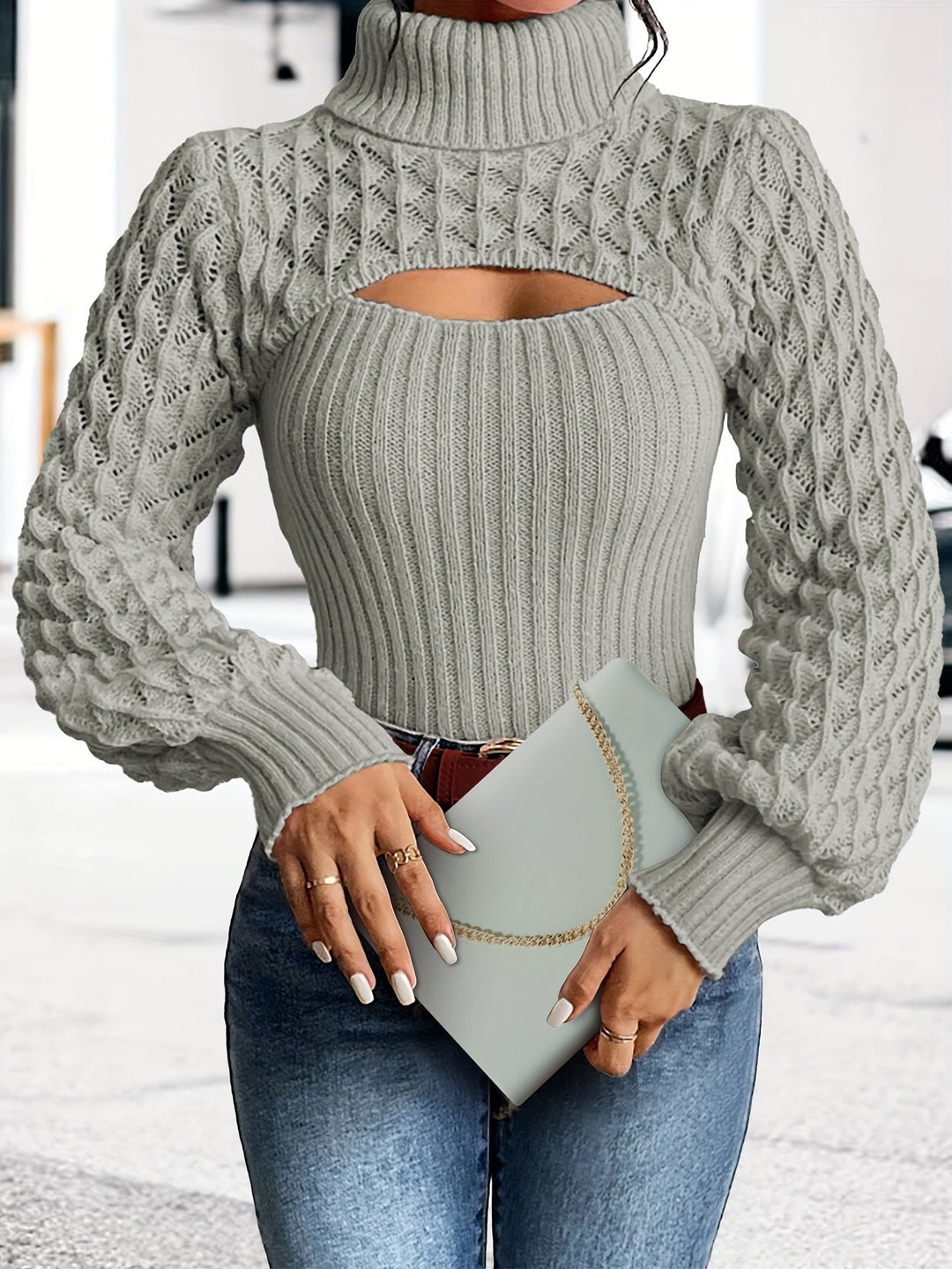 Levoire | Pull À Col Roulé Unicolore En Tricot Pointelle