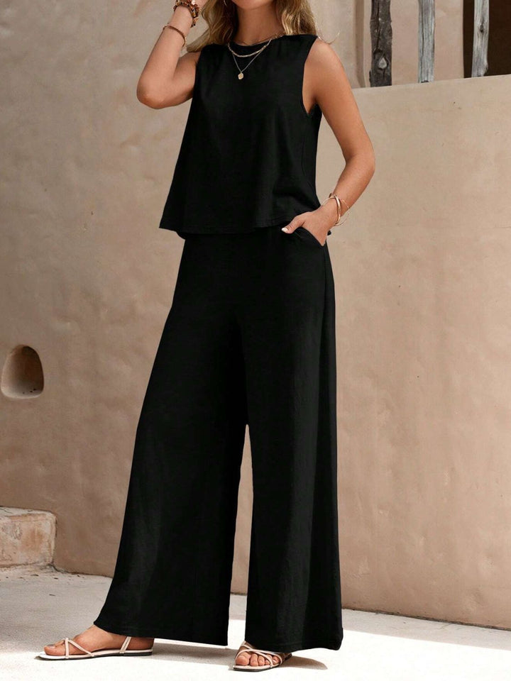 Levoire | Haut Col Rond Sans Manches Et Pantalon À Jambes Larges Noir