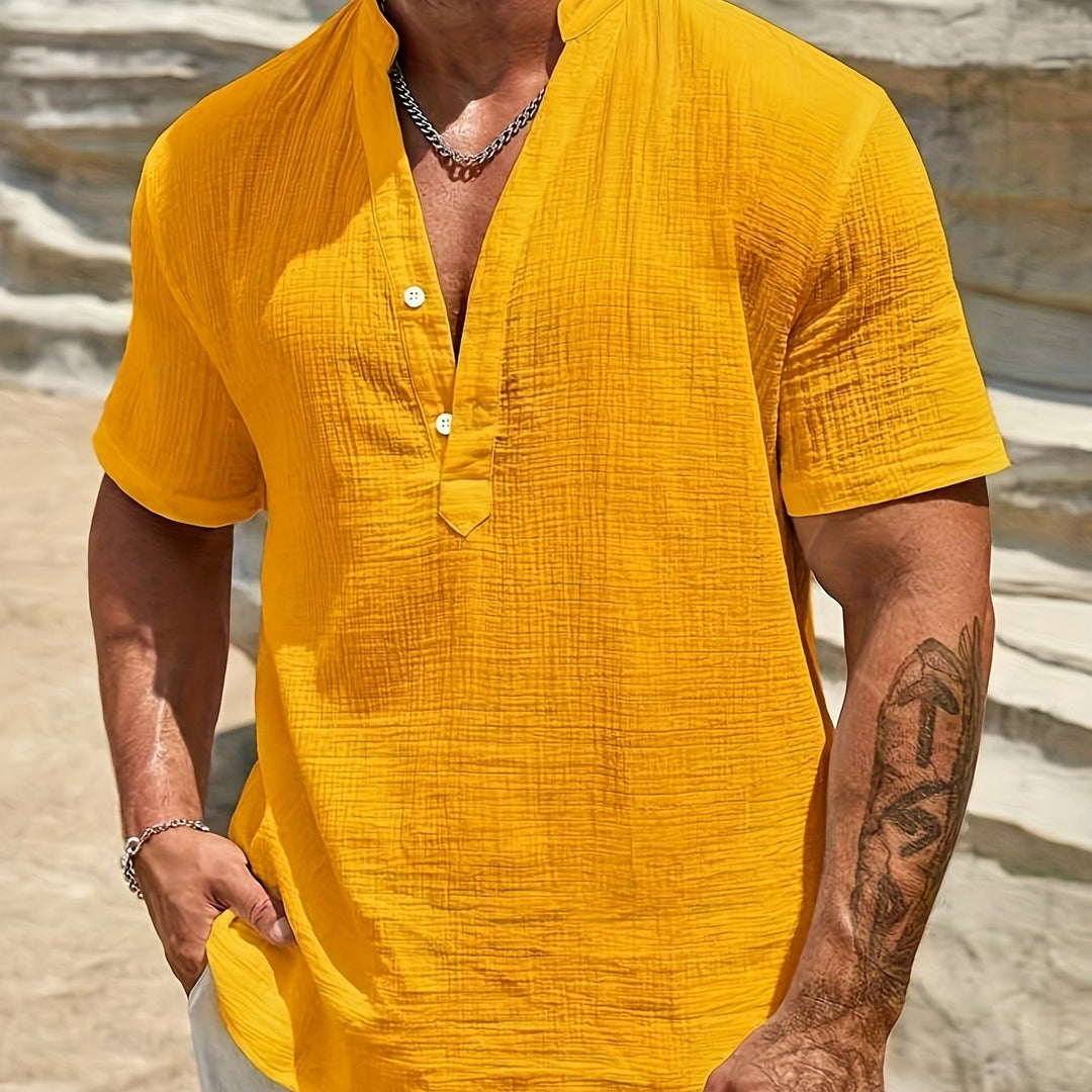 Levoire | Chemise Henley En Coton Pour Hommes À Manches Courtes