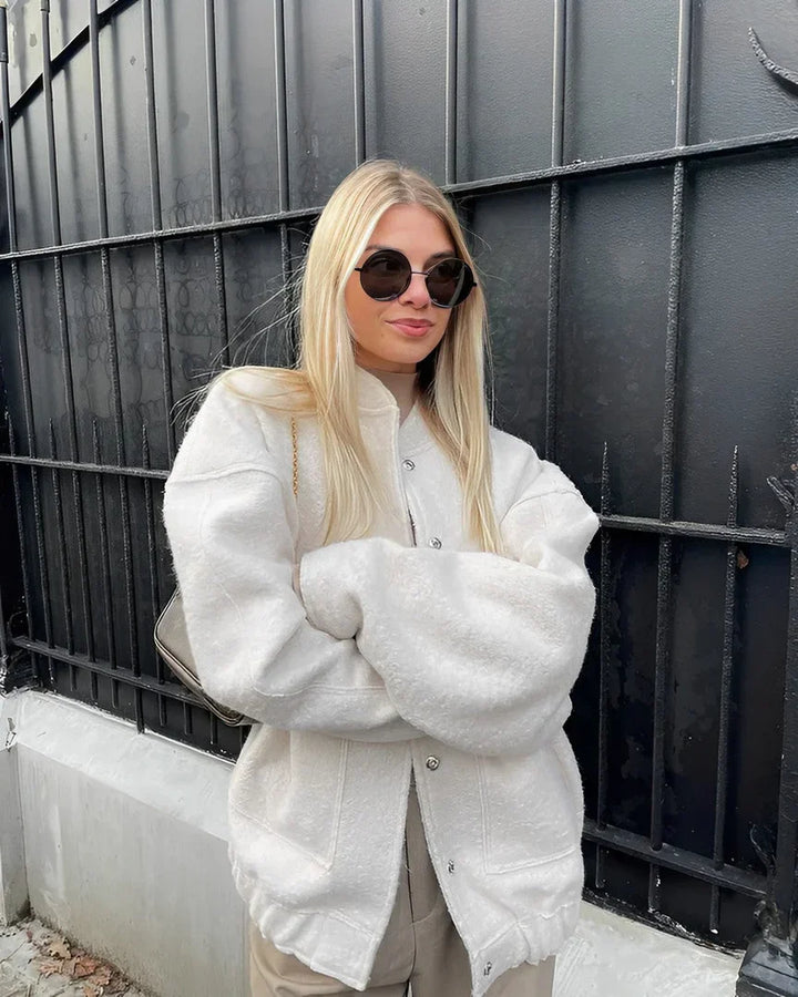 Levoire | Chic Col Rond Veste Avec Poche Blanc